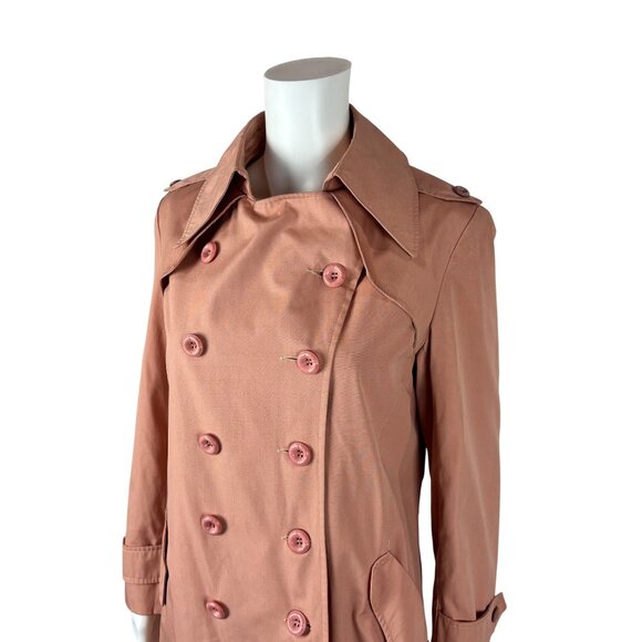 Vintage 70s Trench Coat Women's Medium Dusty Pink Mid Length Double Breasted - Picture 5 of 12